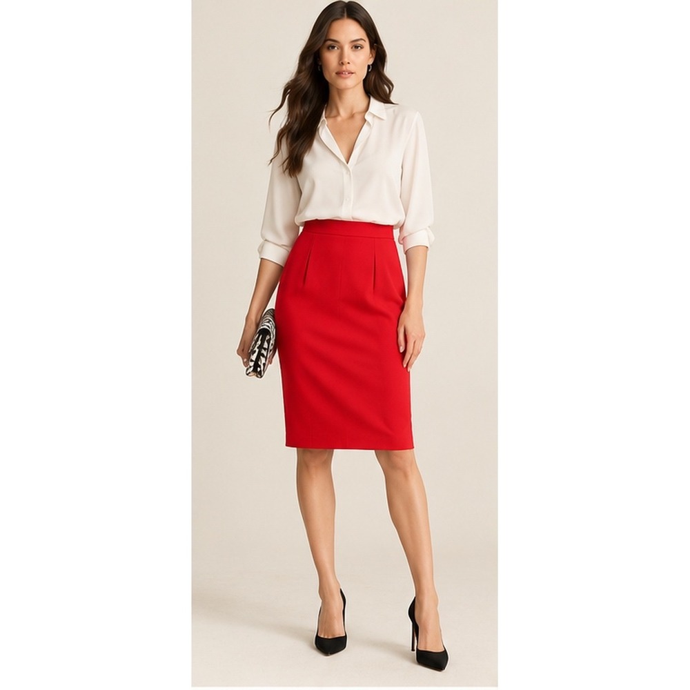 Diane von Furstenberg DVF Kimmie Red Pencil Skirt Stretch Career Women's Size 8